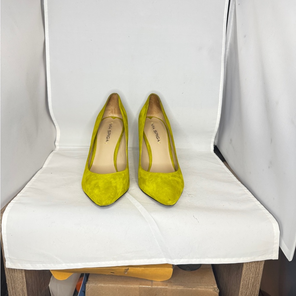 Via Spiga Chartreuse Suede Heels
